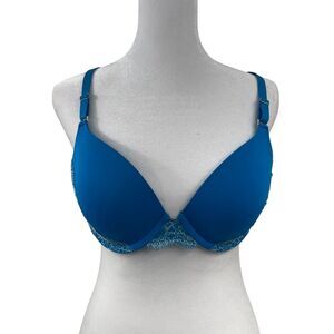 Soma T-Shirt Bra 32B Teal Blue Lace Underwire Lined Padded Sexy Comfort Coquette